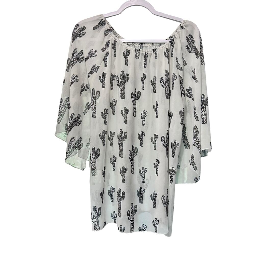 Cowgirl Hardware Top Sheer Cactus Western Cowgirl Rodeo Boho Cottage XXL